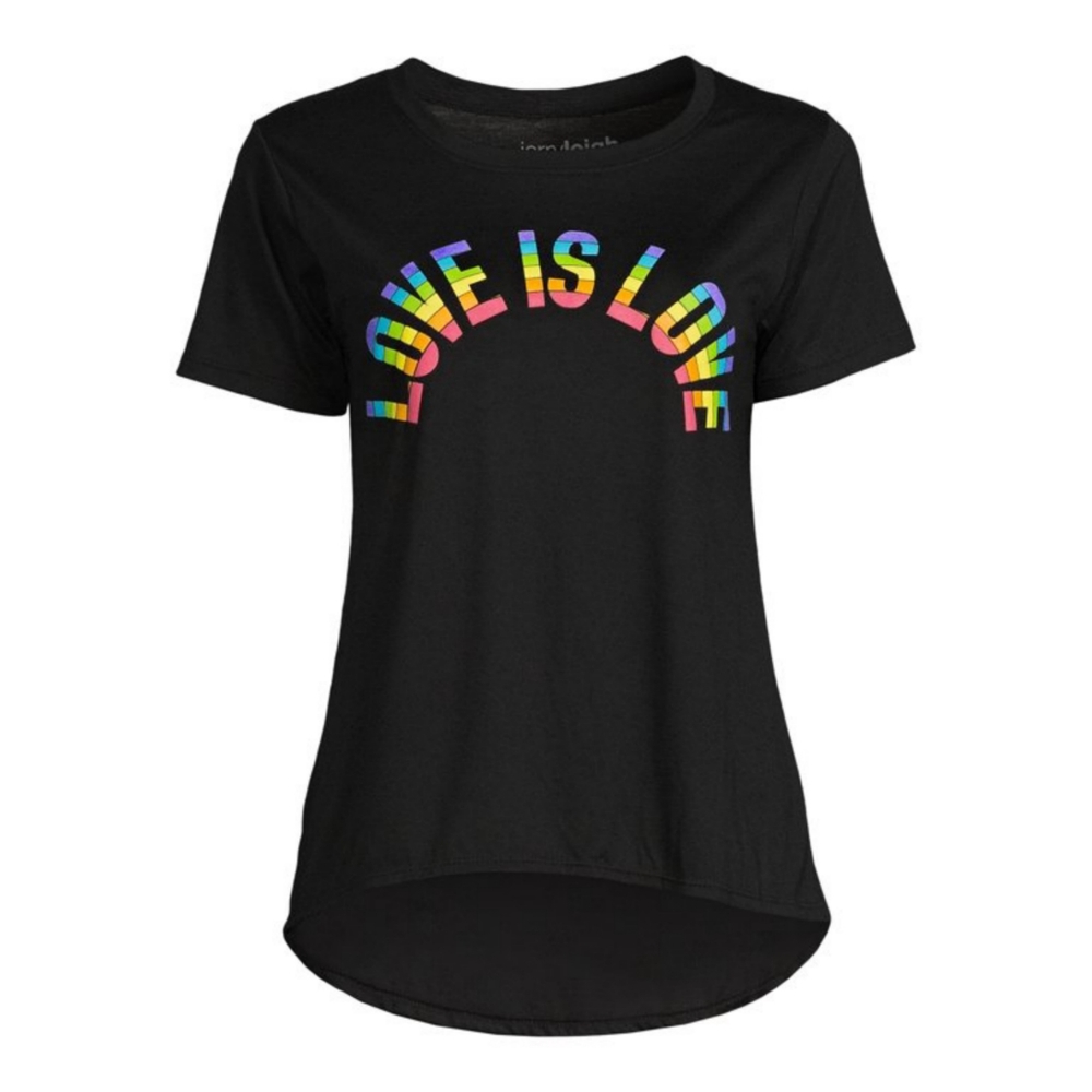 NEW Jerry Leigh Gay Pride Rainbow Love is Love Short Sleeve Black T-Shirt